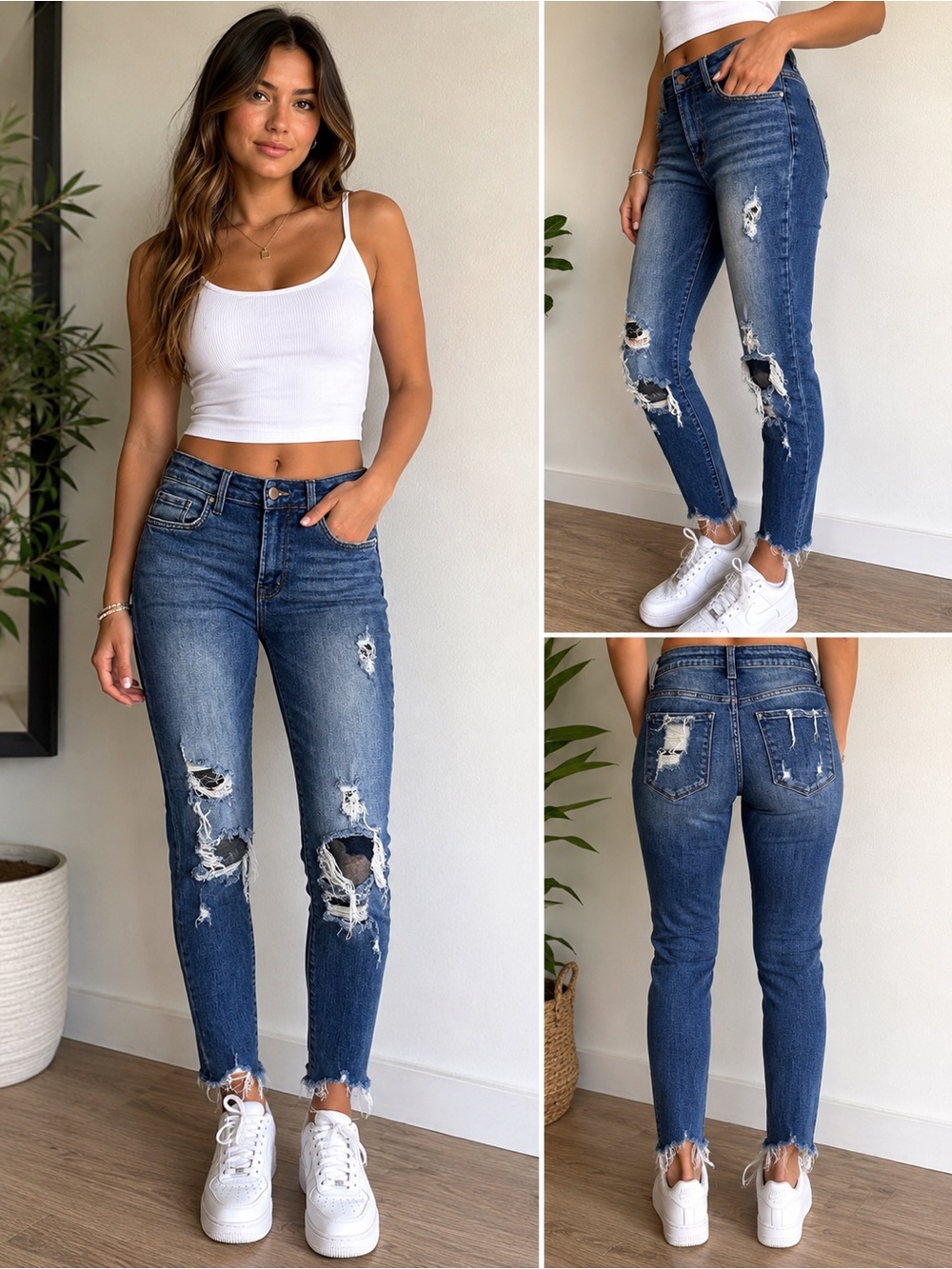 Altar’d State Size 28 Distressed Skinny Jeans Ripped Raw Hem Denim